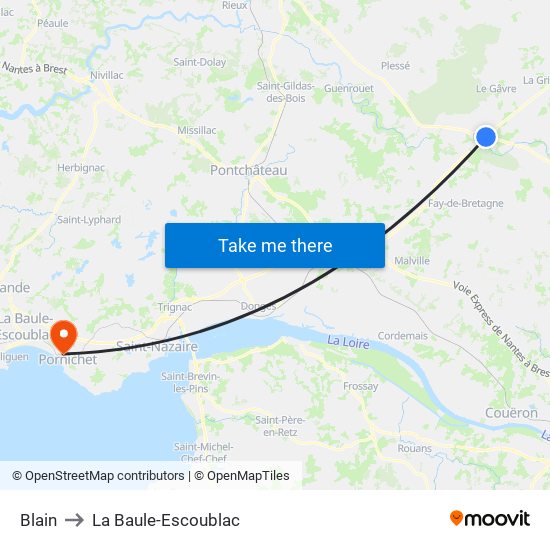 Blain to La Baule-Escoublac map