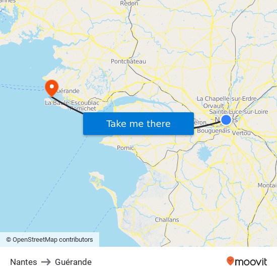 Nantes to Guérande map