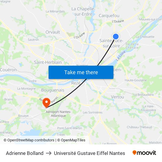 Adrienne Bolland to Université Gustave Eiffel Nantes map