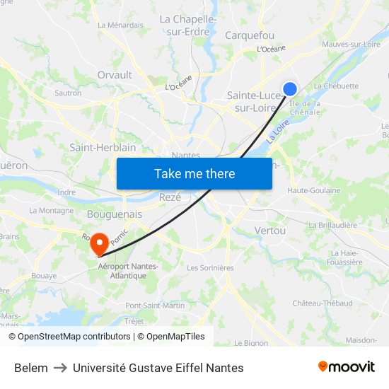 Belem to Université Gustave Eiffel Nantes map