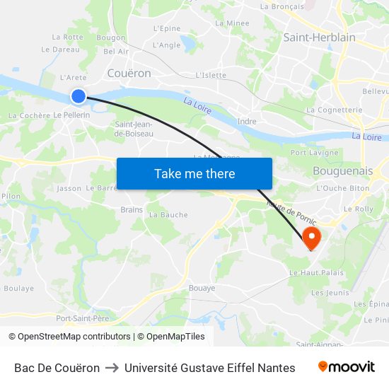 Bac De Couëron to Université Gustave Eiffel Nantes map