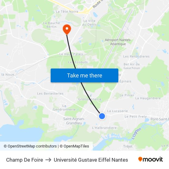 Champ De Foire to Université Gustave Eiffel Nantes map