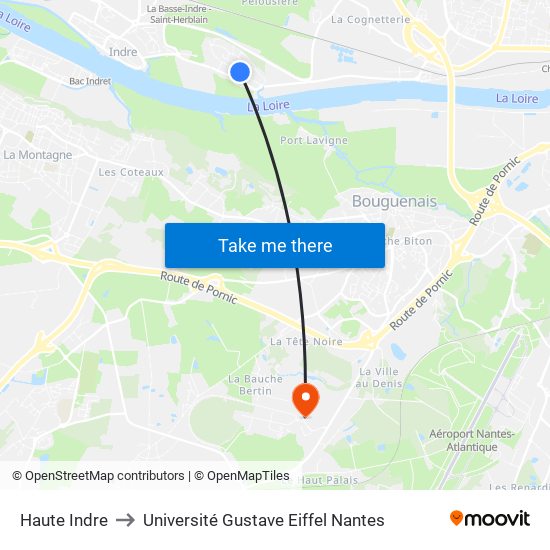 Haute-Indre to Université Gustave Eiffel Nantes map