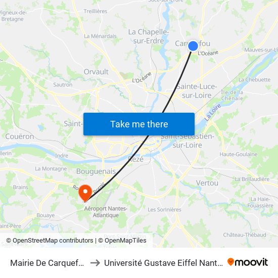 Mairie De Carquefou to Université Gustave Eiffel Nantes map