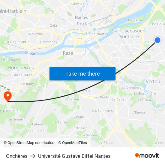 Onchères to Université Gustave Eiffel Nantes map
