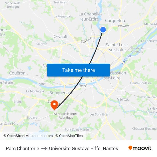 Parc Chantrerie to Université Gustave Eiffel Nantes map