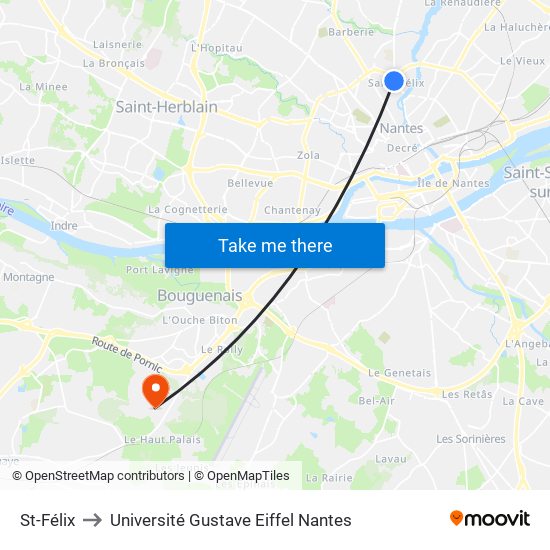 St-Félix to Université Gustave Eiffel Nantes map