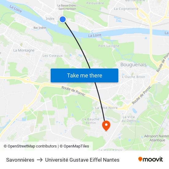 Savonnières to Université Gustave Eiffel Nantes map