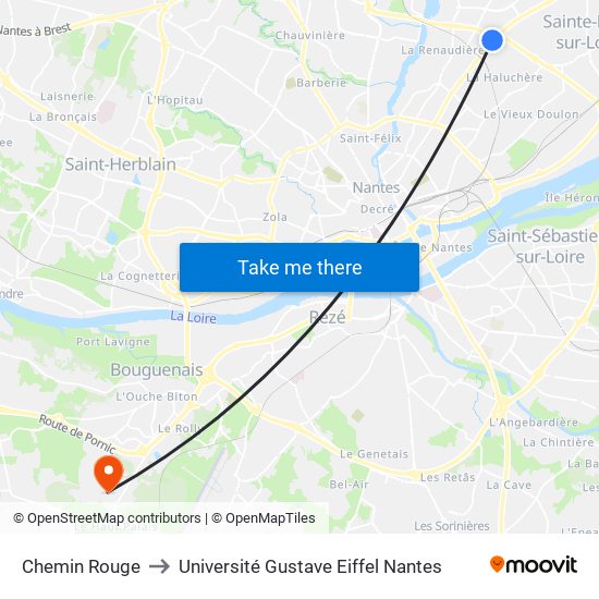 Chemin Rouge to Université Gustave Eiffel Nantes map