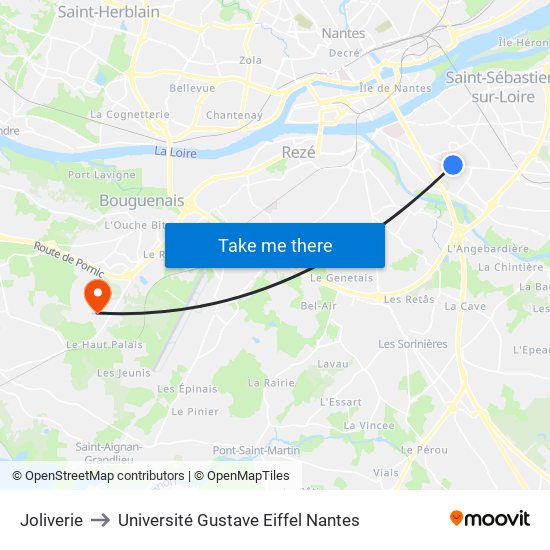 Joliverie to Université Gustave Eiffel Nantes map