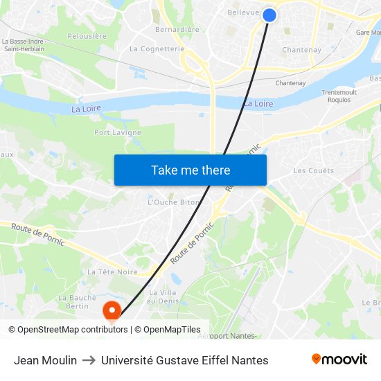 Jean Moulin to Université Gustave Eiffel Nantes map