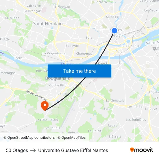 50 Otages to Université Gustave Eiffel Nantes map