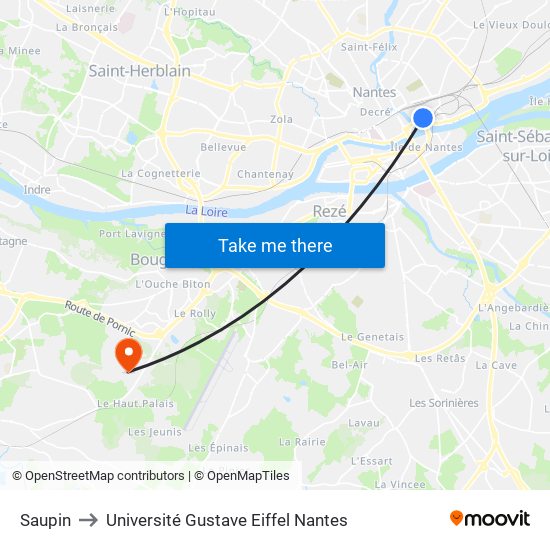 Saupin to Université Gustave Eiffel Nantes map