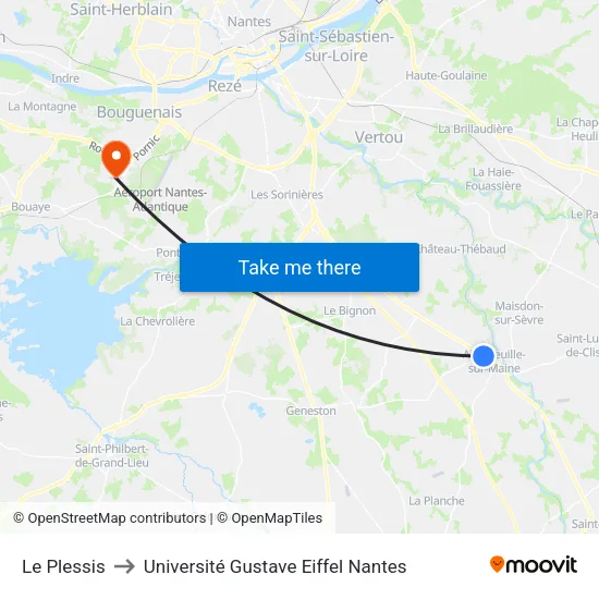 Le Plessis to Université Gustave Eiffel Nantes map
