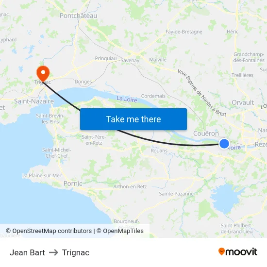 Jean Bart to Trignac map