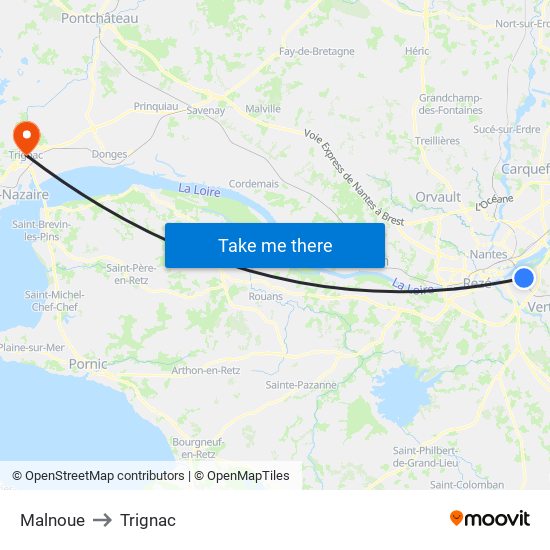Malnoue to Trignac map