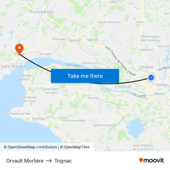Orvault Morlière to Trignac map