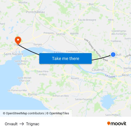 Orvault to Trignac map