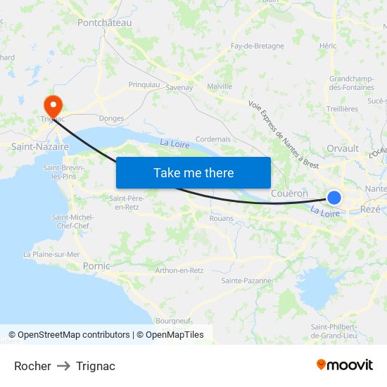 Rocher to Trignac map