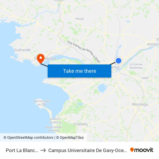 Port La Blanche to Campus Universitaire De Gavy-Oceanis map