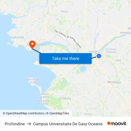 Profondine to Campus Universitaire De Gavy-Oceanis map