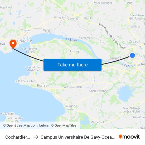 Cochardières to Campus Universitaire De Gavy-Oceanis map