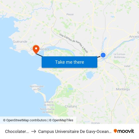 Chocolaterie to Campus Universitaire De Gavy-Oceanis map