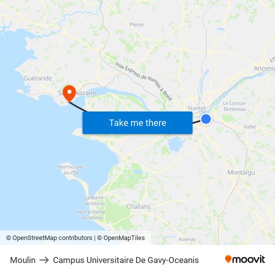 Moulin to Campus Universitaire De Gavy-Oceanis map