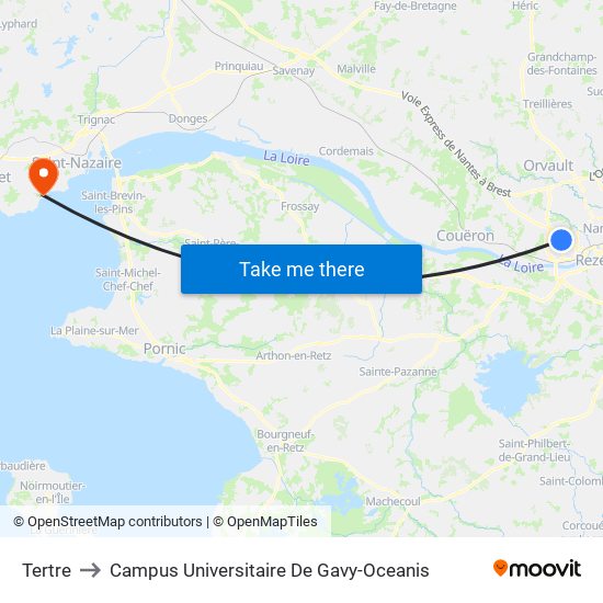 Tertre to Campus Universitaire De Gavy-Oceanis map