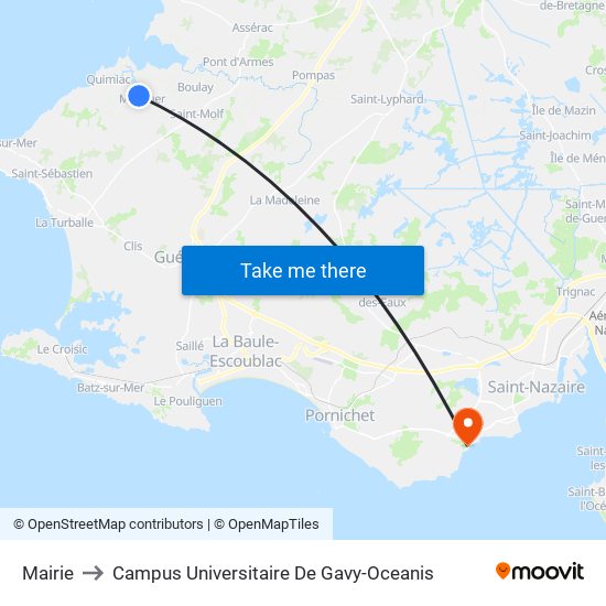 Mairie to Campus Universitaire De Gavy-Oceanis map