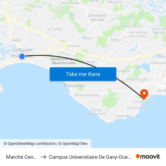 Marché Centre to Campus Universitaire De Gavy-Oceanis map