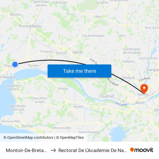 Montoir-De-Bretagne to Rectorat De L'Académie De Nantes map