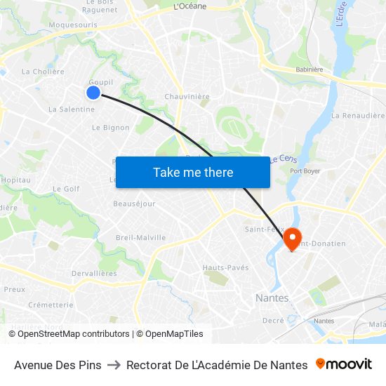 Avenue Des Pins to Rectorat De L'Académie De Nantes map