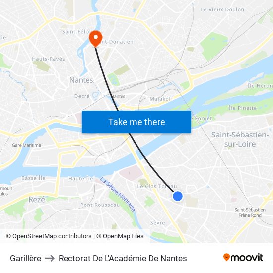 Garillère to Rectorat De L'Académie De Nantes map