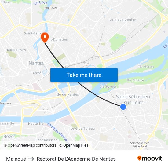 Malnoue to Rectorat De L'Académie De Nantes map
