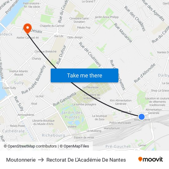 Moutonnerie to Rectorat De L'Académie De Nantes map