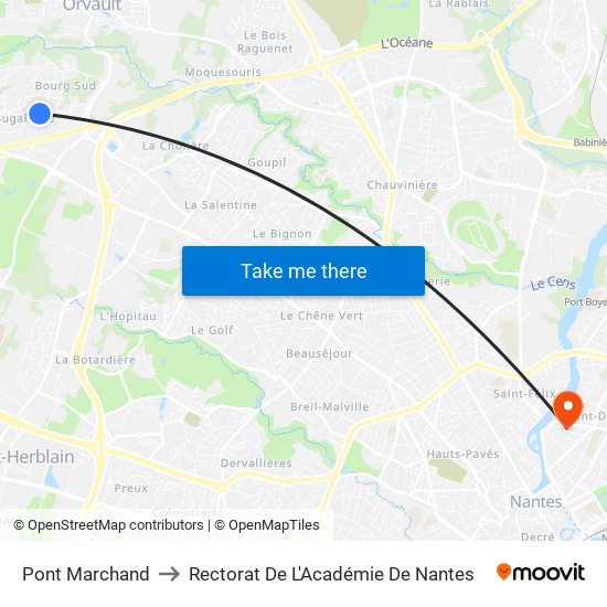 Pont Marchand to Rectorat De L'Académie De Nantes map