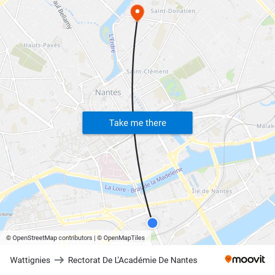 Wattignies to Rectorat De L'Académie De Nantes map