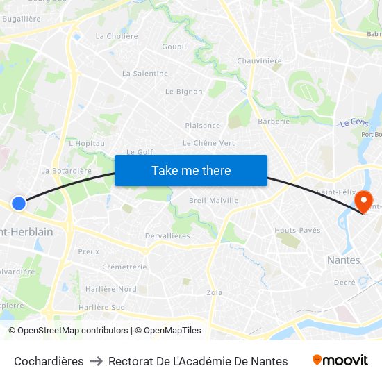 Cochardières to Rectorat De L'Académie De Nantes map