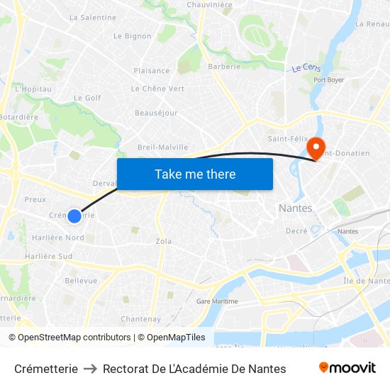 Crémetterie to Rectorat De L'Académie De Nantes map
