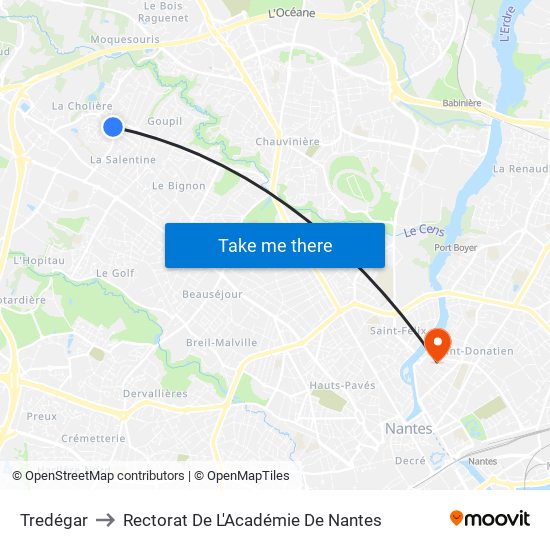 Tredégar to Rectorat De L'Académie De Nantes map