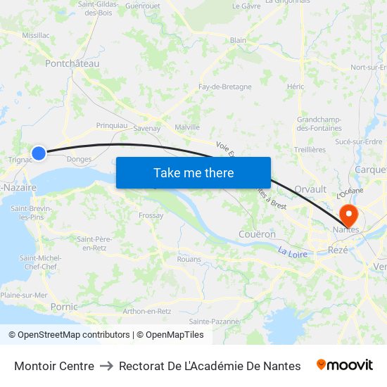 Montoir Centre to Rectorat De L'Académie De Nantes map