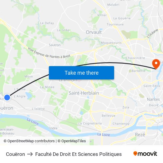 Couëron to Faculté De Droit Et Sciences Politiques map