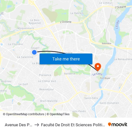Avenue Des Pins to Faculté De Droit Et Sciences Politiques map