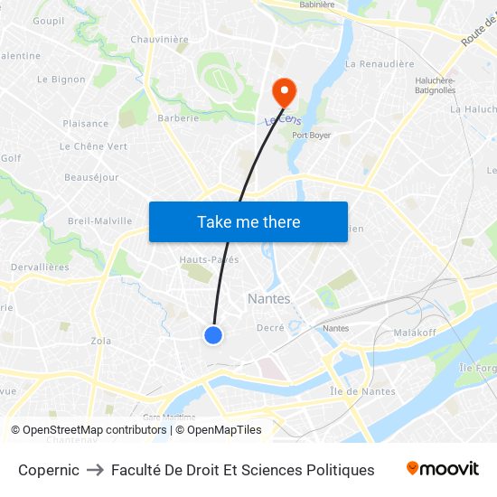 Copernic to Faculté De Droit Et Sciences Politiques map