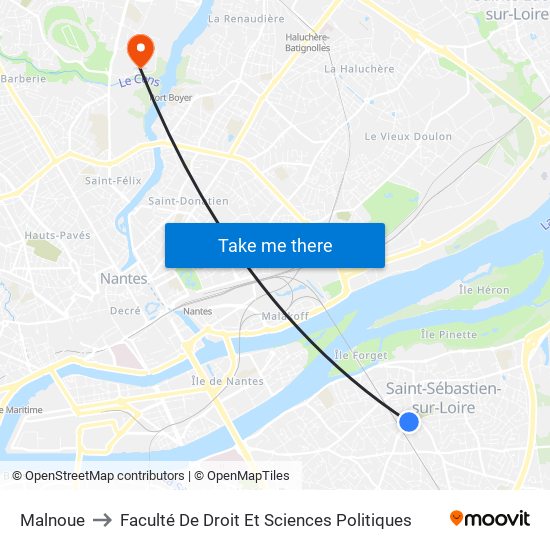 Malnoue to Faculté De Droit Et Sciences Politiques map