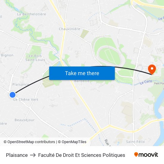 Plaisance to Faculté De Droit Et Sciences Politiques map