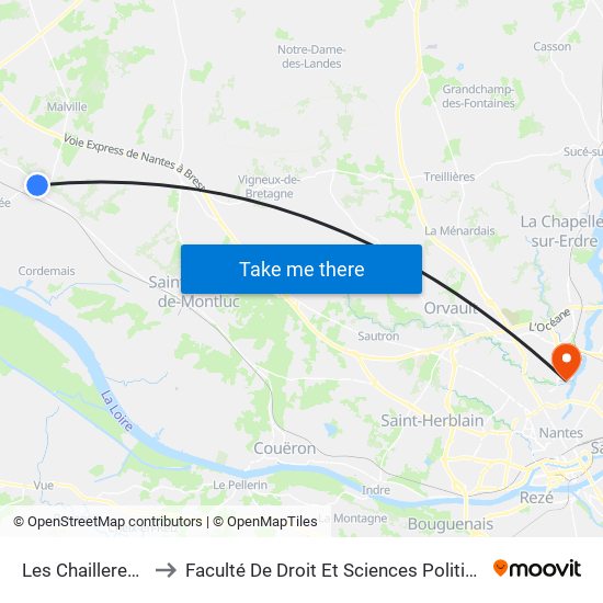 Les Chaillereaux to Faculté De Droit Et Sciences Politiques map