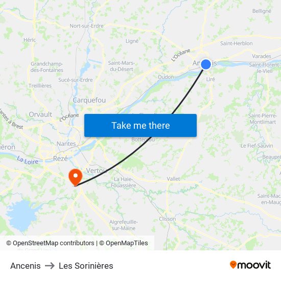Ancenis to Les Sorinières map