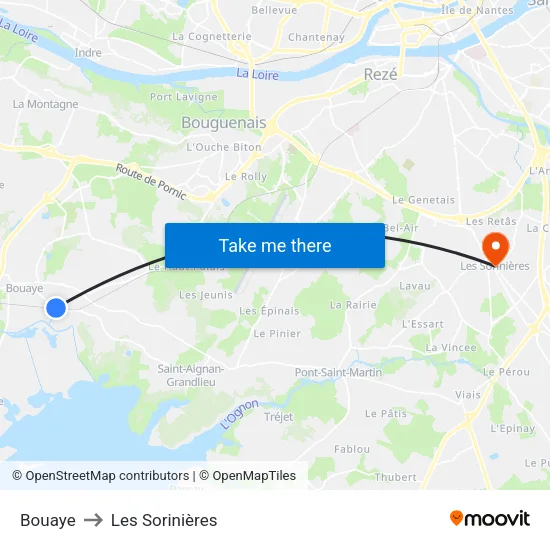 Bouaye to Les Sorinières map